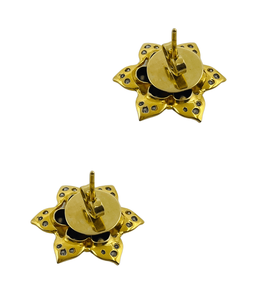 Rear View of Nalini Stud Earrings - Big Jewelry for Pierced Ears 18k Yellow Gold with Hallmark Stamp Metal 2 cm 11.5gms