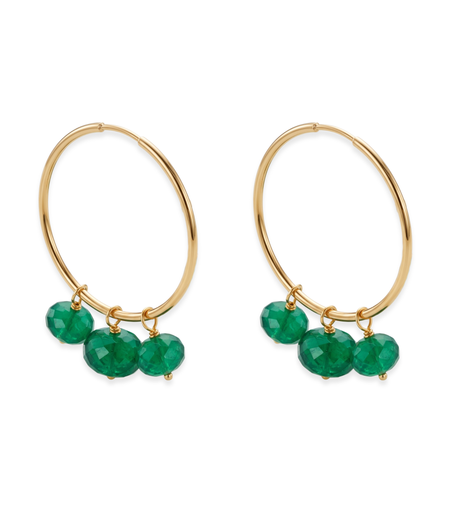 Front View of Alia Onyx Earrings in 18k Gold Jewelry for Pierced Ears Yellow with Hallmark Stamp One Size 6.8gms