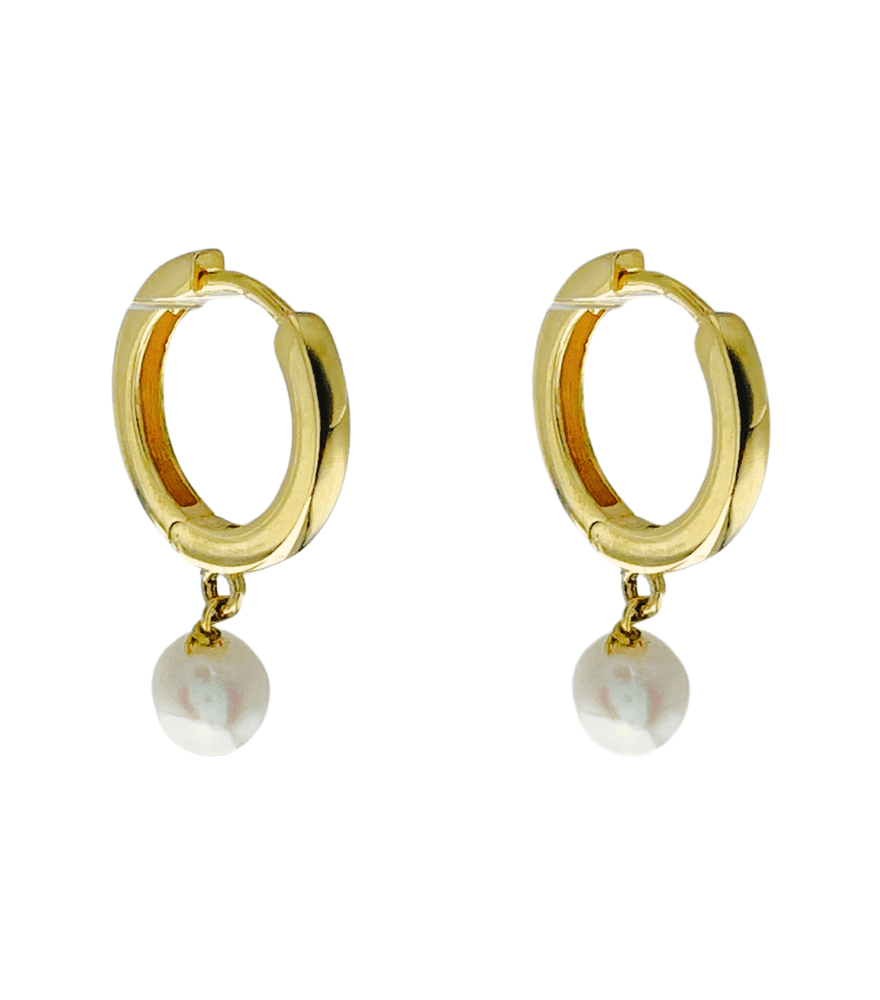 Front View of Aurora Pearl Hoop Earrings in 18K Gold Jewelry for Pierced Ears 18k Yellow with Hallmark Stamp Metal Stone One Size 1.4gms