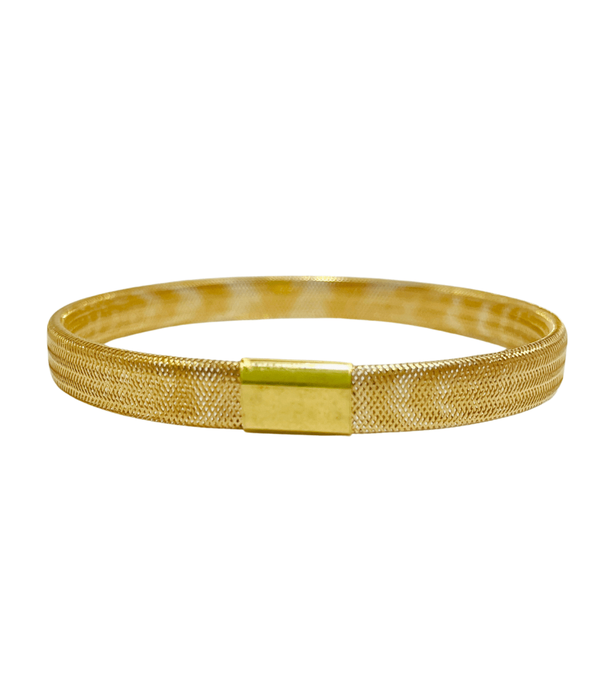Rear View of Bettina Stretch-Fit Bracelet in 18k Gold Comfort Fit Yellow with Hallmark Stamp Metal One Size 2.9gms