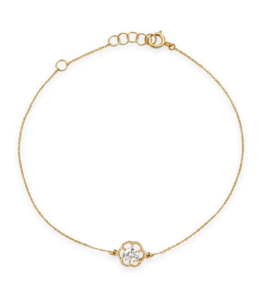 Front View of Cosmos bracelet in 18k Gold Comfort Fit Yellow with Hallmark Stamp 7 inches 0.7gms