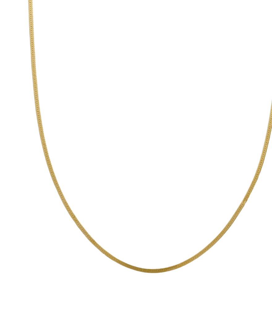 Closeup of Luxe Herringbone Chain in 18K gold Fixed Length 18k Yellow Gold with Hallmark Stamp Metal One Size 2.7gms