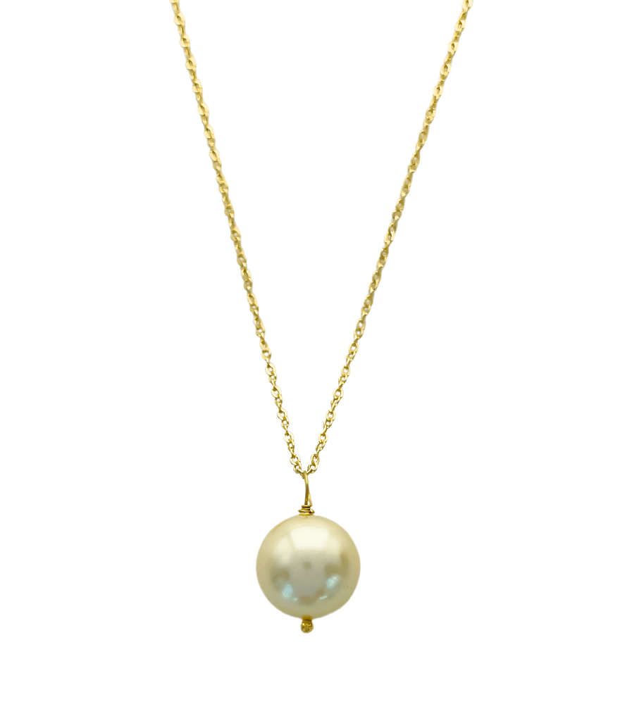 Front View of Nura Pearl Necklace Fixed Length 18k Yellow Gold with Hallmark Stamp Metal Stone One Size 2.7gms