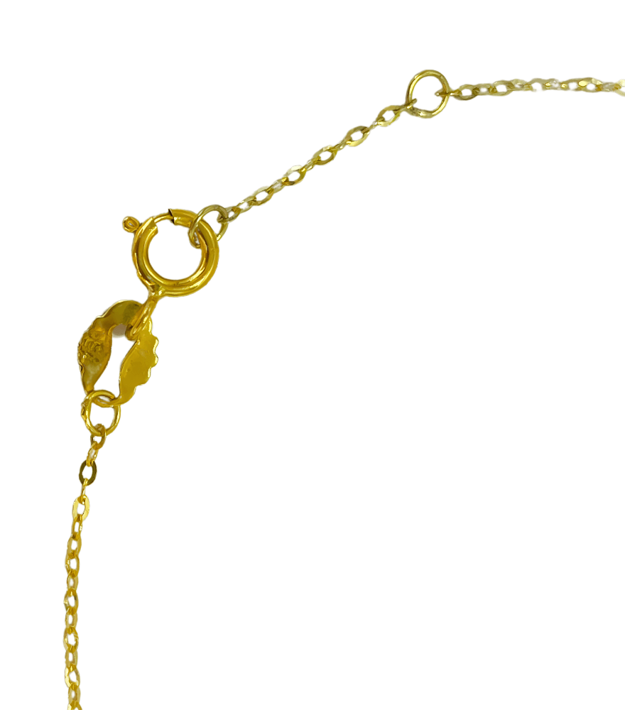 Rear View of Eden Butterfly Charm Bracelet in 18k Yellow Gold Adjustable Length with Hallmark Stamp Metal 7.5 inches 0.8gms