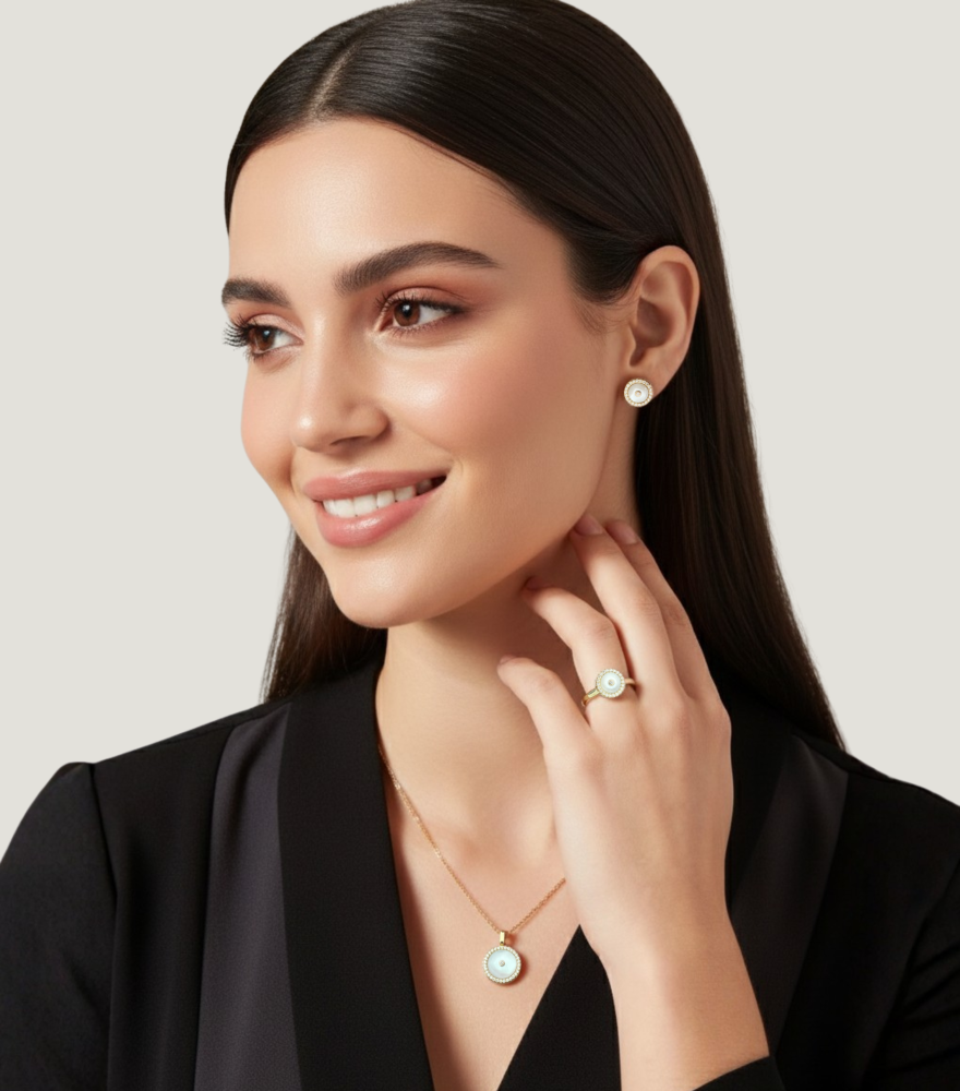 Alternate View of Model Wearing Celestia Pearl Pendant Necklace in 18K Gold Comfort Fit 18k Yellow with Hallmark Stamp 16 inches 2.9gms