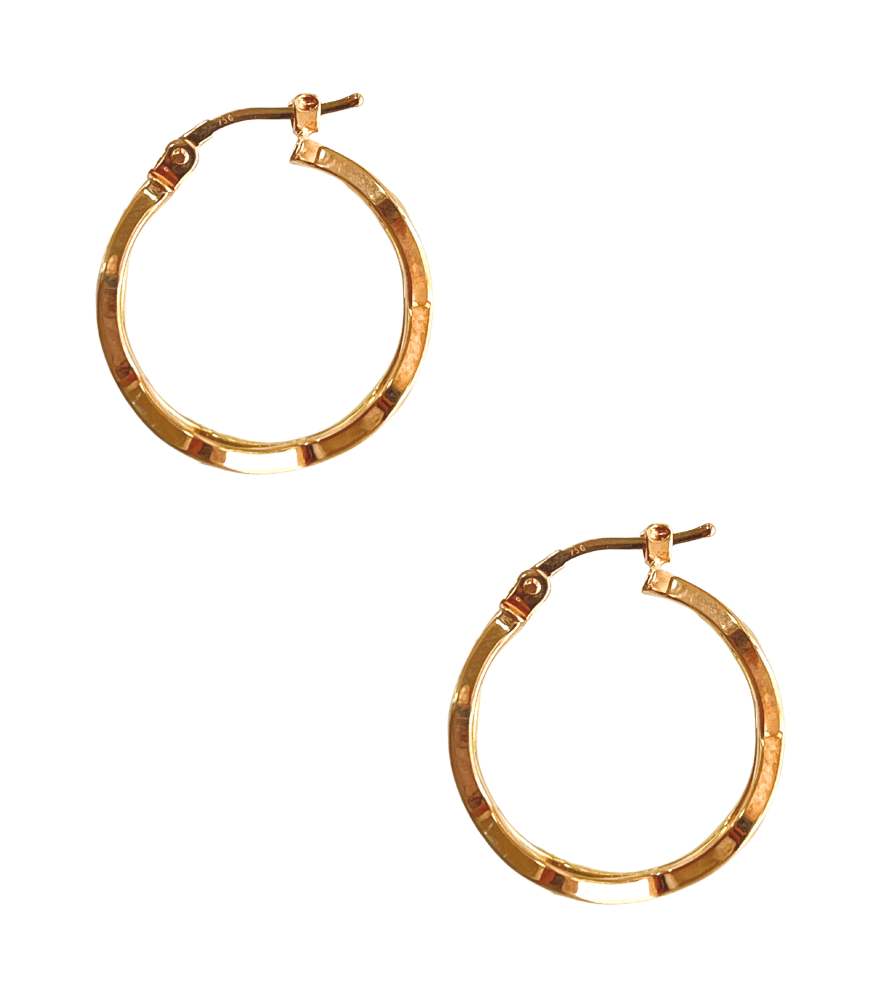 Rear View of Fiorella Hoop Earrings in 18k Gold Jewelry for Pierced Ears Yellow with Hallmark Stamp Metal One Size 2.9gms