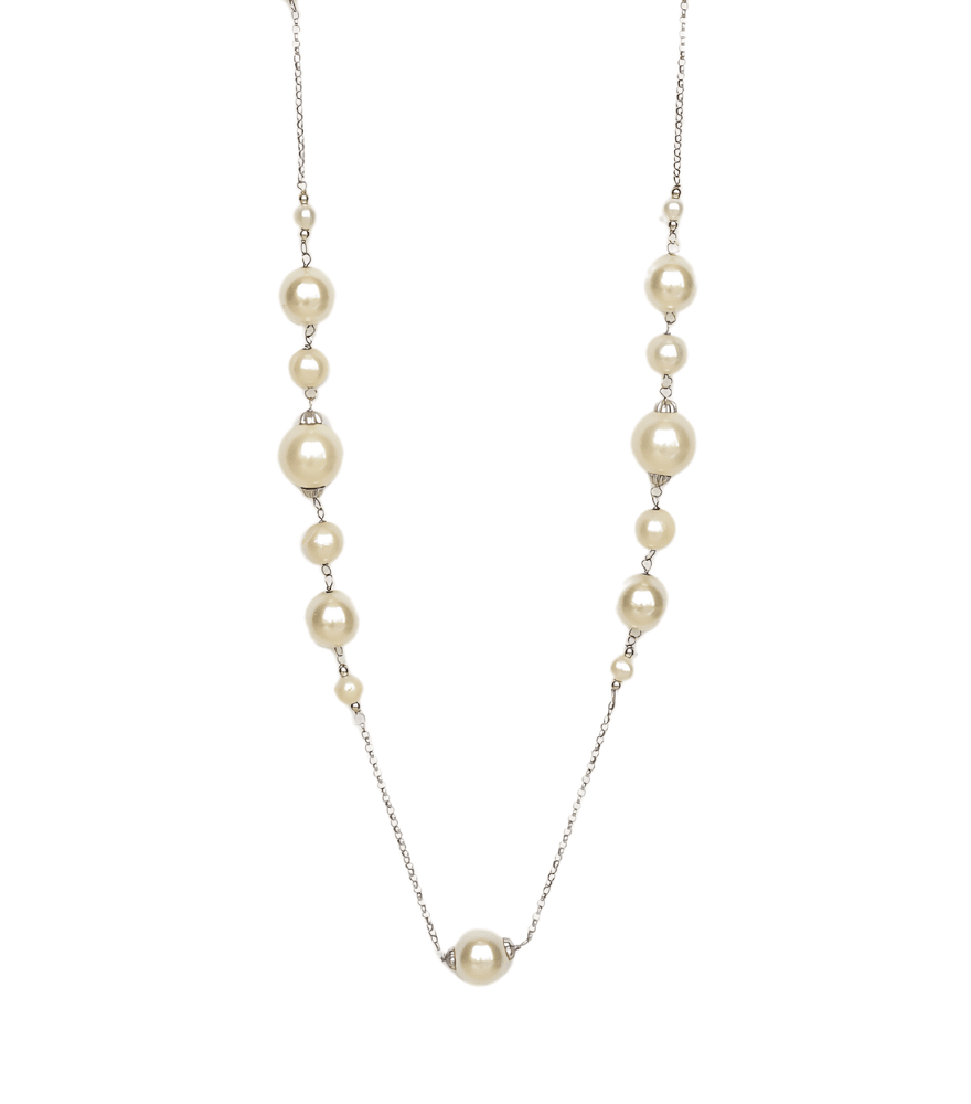 Front View of Mahika Pearl Necklace in 18k Gold Fixed Length 925 Sterling Silver Metal Stone One Size 58.9gms Yellow