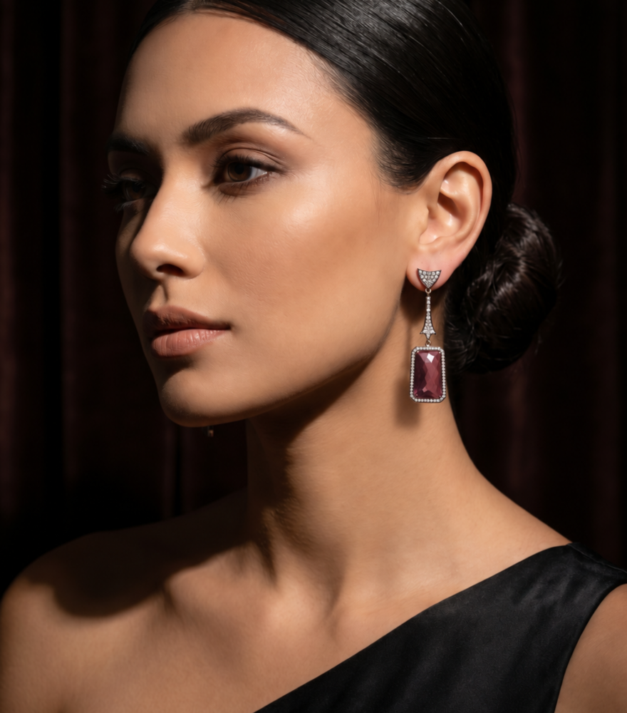 Model Wearing Prisha Earrings Jewelry for Pierced Ears 925 Sterling Silver Metal One Size 20.2gms
