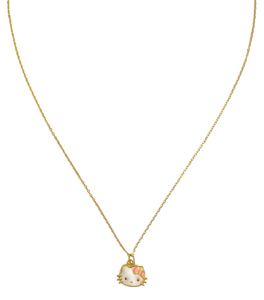 Cleo Kitty Enamel Pendant Necklace in 18k Gold