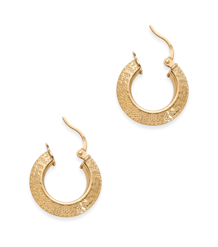 Rear View of Elena Hoop Earrings in 18K Gold Jewelry for Pierced Ears 18k Yellow with Hallmark Stamp One Size 2gms