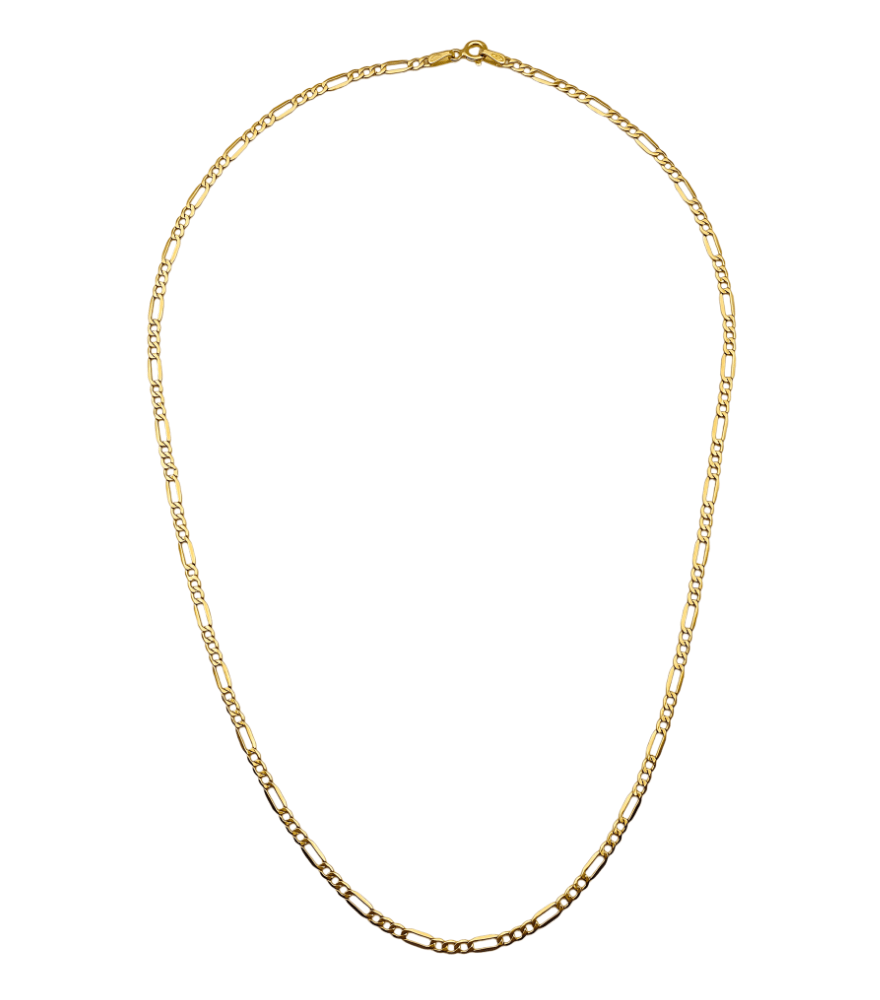 Rear View of Chic Figaro chain necklace in 18k Gold Fixed Length Yellow with Hallmark Stamp Metal One Size 2.2gms