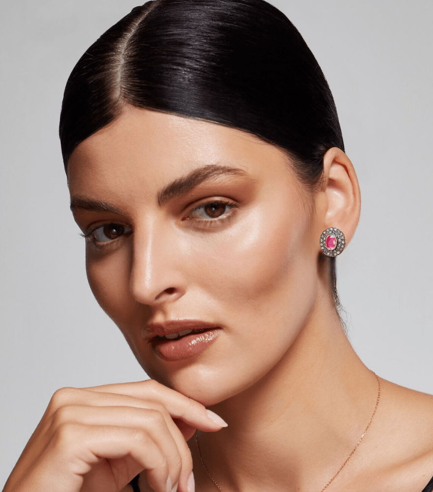 Nyra Diamond and Ruby Earrings in 18k Gold Plated Sterling Silver