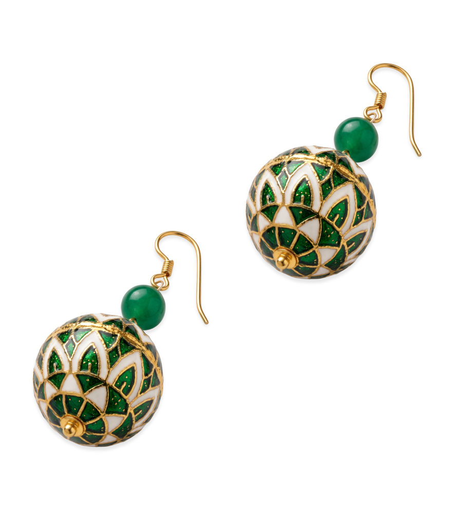 Rear View of Amira Enamel Earrings in 18k Gold Jewelry for Pierced Ears Yellow with Hallmark Stamp One Size 6.3gms