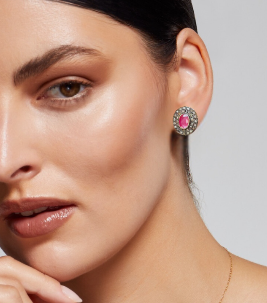 Nyra Diamond and Ruby Earrings in 18k Gold Plated Sterling Silver