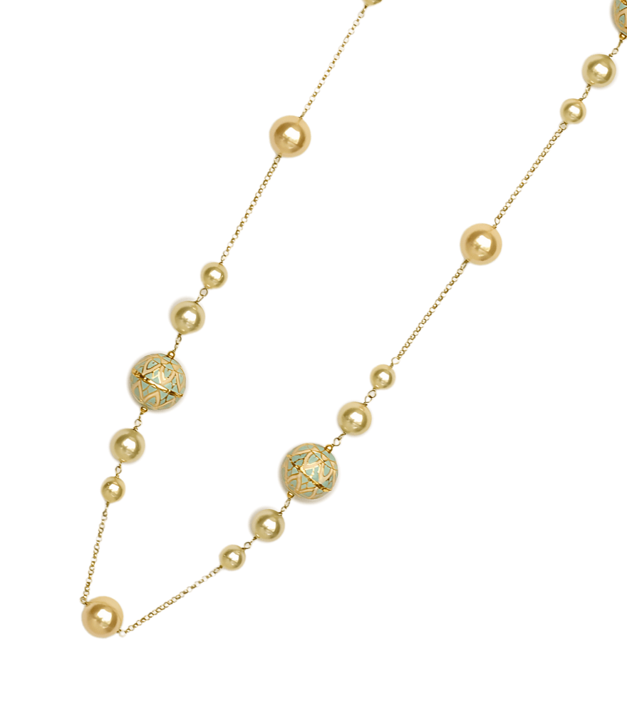 Closeup of Ishani Pearl and Enamel Necklace in 18k Gold Fixed Length Yellow with Hallmark Stamp Metal Stone One Size 48.4gms