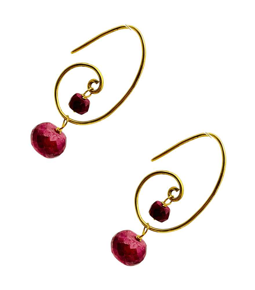 Shyla Ruby Spiral Hoops in 18k Gold