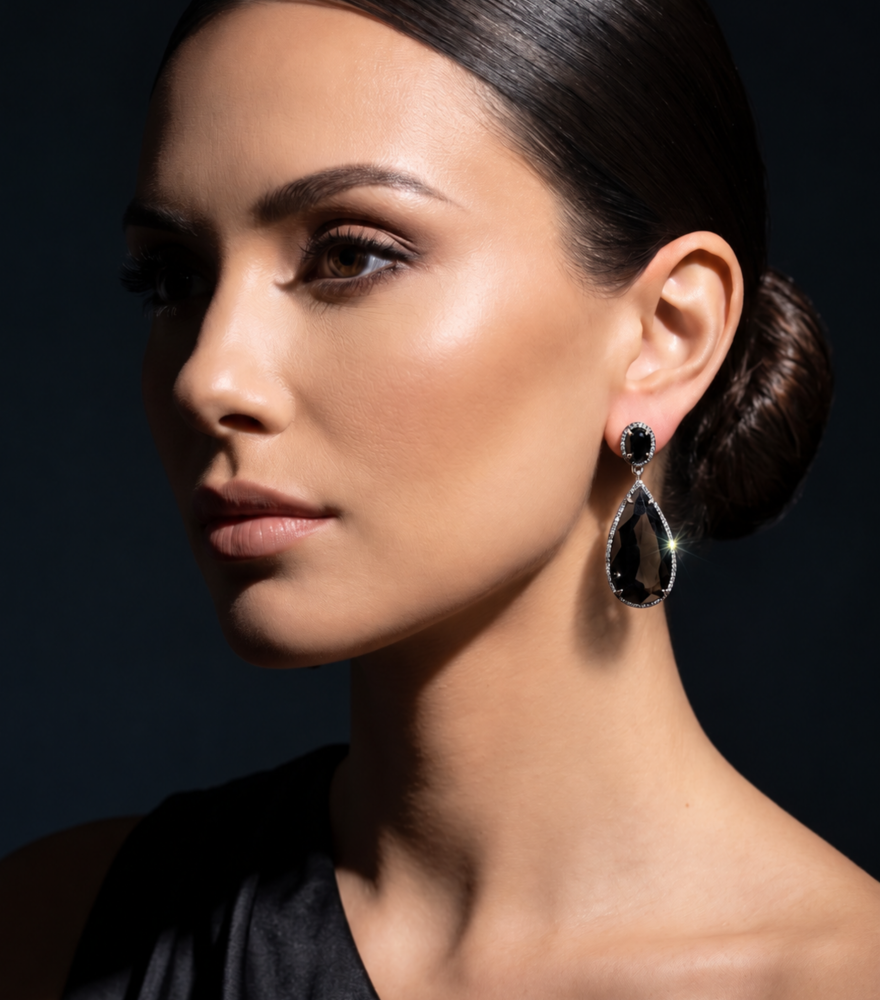 Model Wearing Kalki Earrings Jewelry for Pierced Ears 925 Sterling Silver One Size 17.1gms