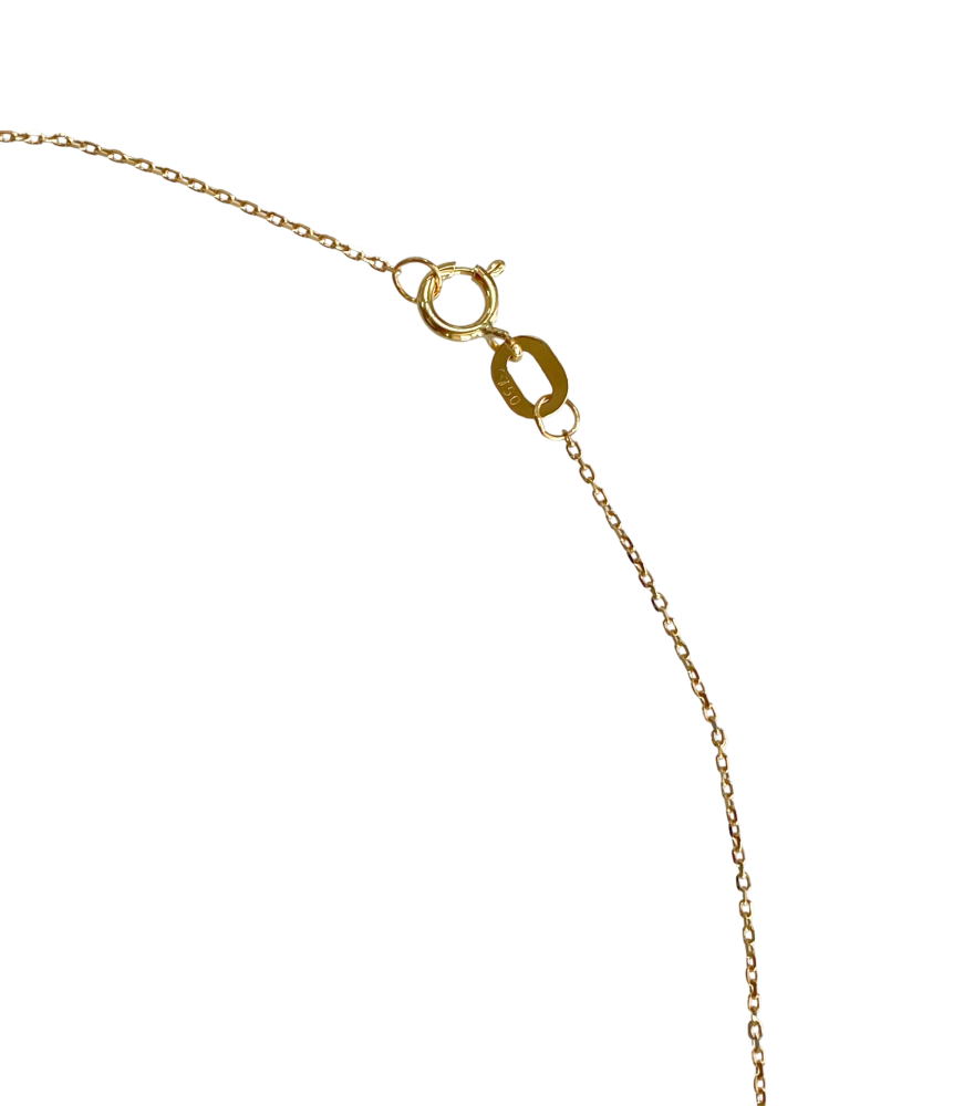 Rear View of Zira Mother of Pearl Pendant Necklace Comfort Fit 18k Yellow Gold with Hallmark Stamp 16 inches 1.5gms