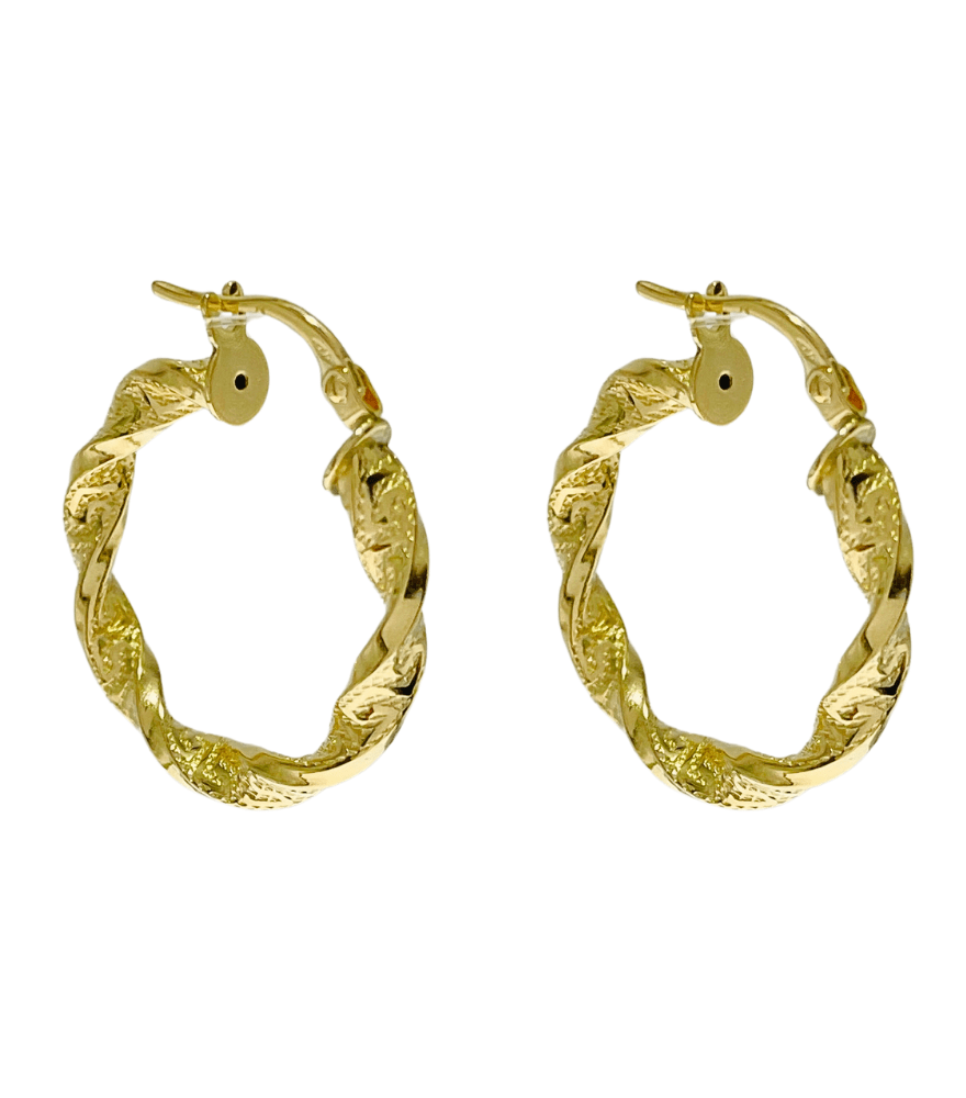 Front View of Chiara Hoop Earrings in 18k Yellow Gold Comfort Fit with Hallmark Stamp Metal 1.8gms