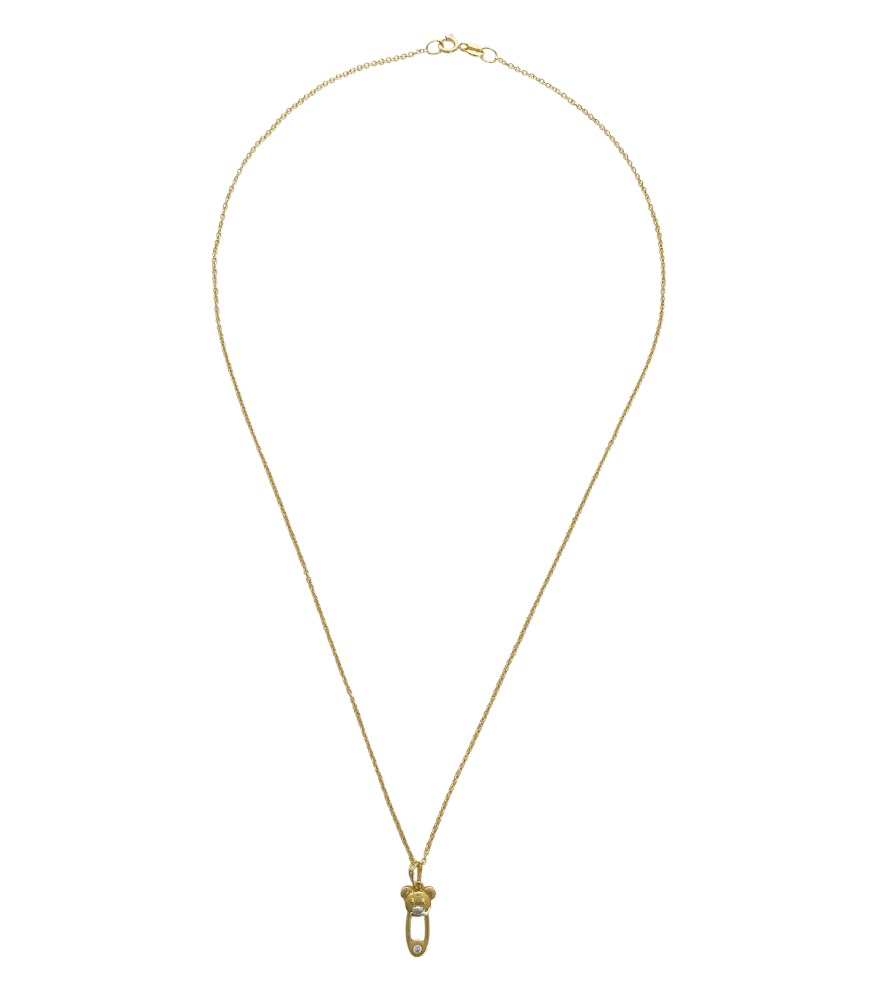 Rear View of Golden Teddy Pin Charm Pendant Necklace in 18K Gold Fixed Length 18k Yellow with Hallmark Stamp Metal One Size 1.6gms