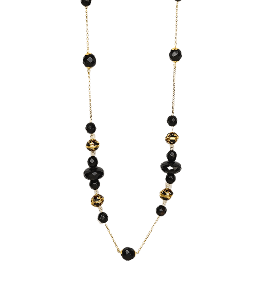 Front View of Ridhima Chalcedony Necklace in 18k Gold Plated Sterling Silver Fixed Length Yellow with Hallmark Stamp Metal One Size 37.5gms