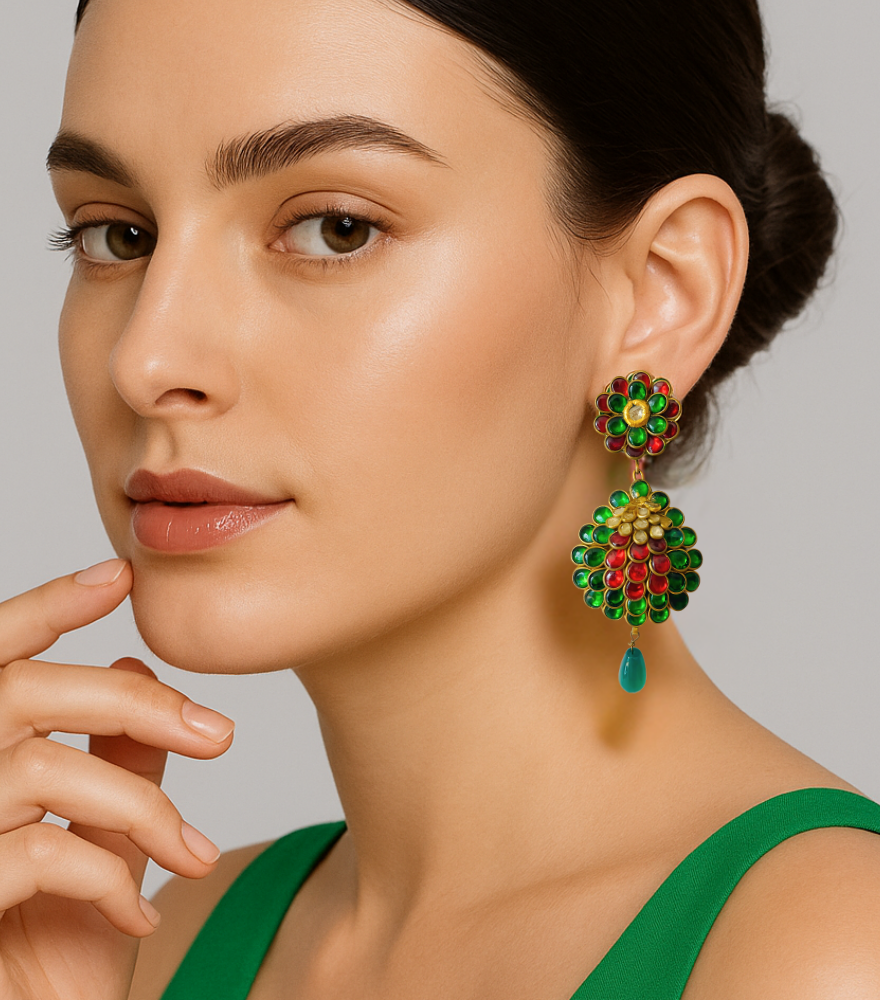 Simran Reversible Polki Earrings in Gold