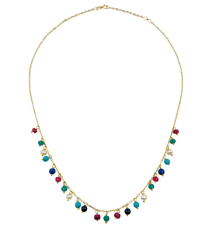 Front View of Dana Rainbow Frill Necklace Adjustable Length 18k Yellow Gold with Hallmark Stamp Metal One Size 4.1gms