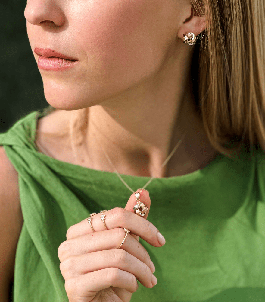 Model Wearing Rosana Stud Earrings in 18k Gold Jewelry for Pierced Ears Yellow with Hallmark Stamp Metal One Size 2gms