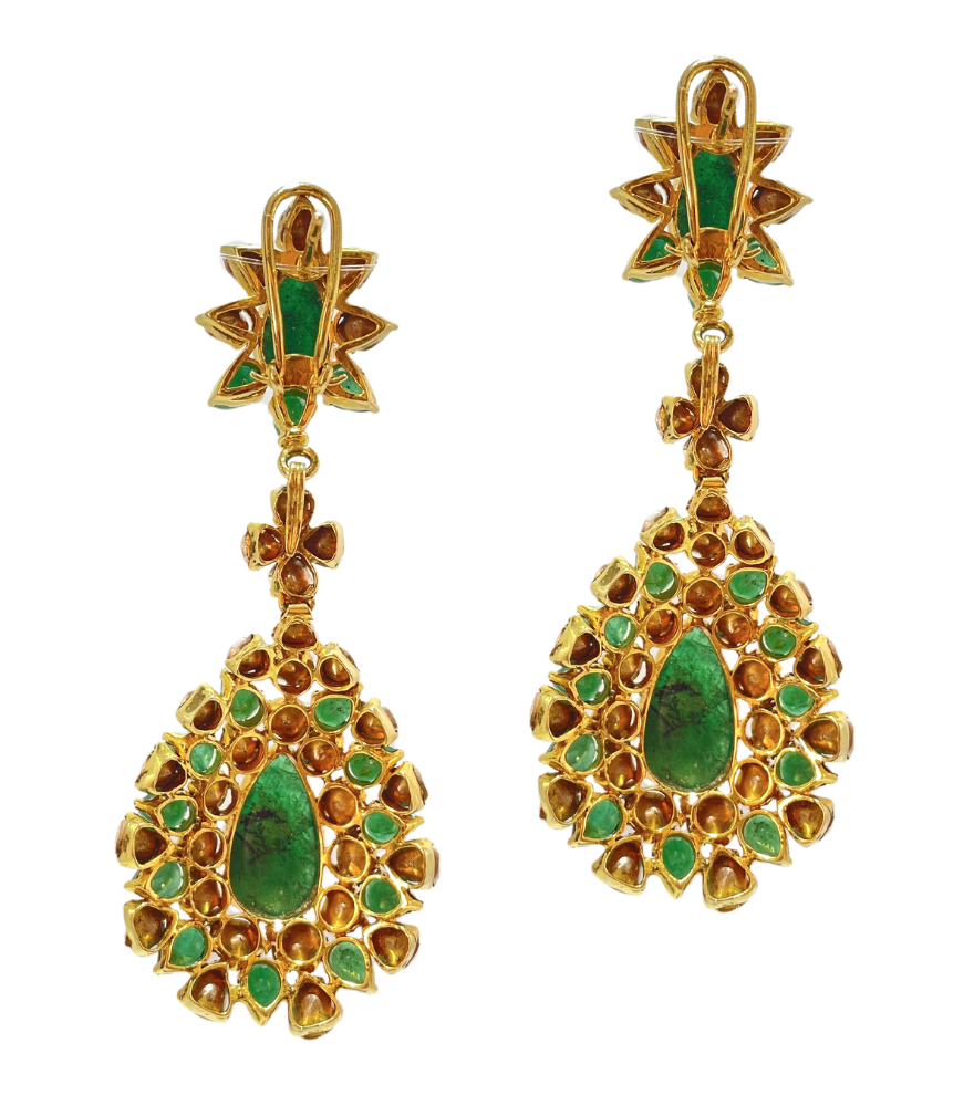 Rear View of Anisa Earrings in 18k Yellow Gold Jewelry for Pierced Ears with Hallmark Stamp Metal Stone 8 cm 37.7gms