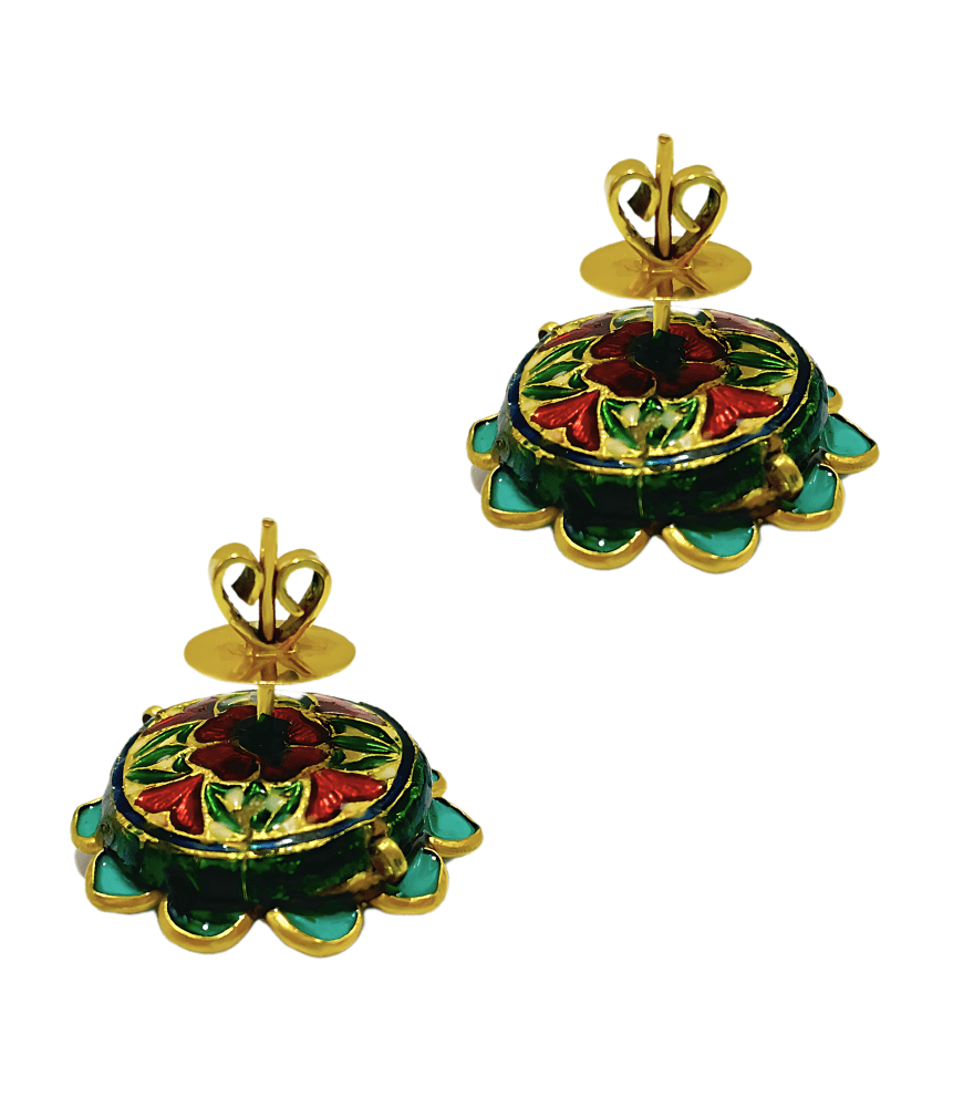 Rear View of Samaira Polki Earrings in 18k Gold Jewelry for Pierced Ears Yellow with Hallmark Stamp Metal Stone One Size 6.5gms