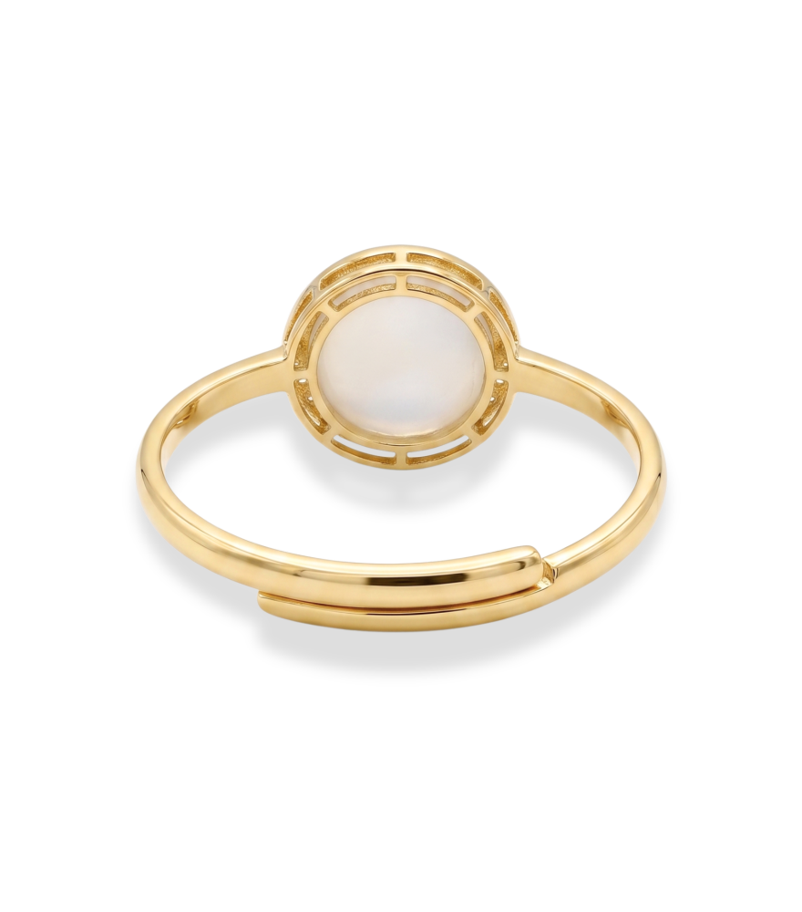 Rear View of Zira Mother of Pearl Open Ring in 18k Gold Comfort Fit Yellow with Hallmark Stamp One Size 1.4gms