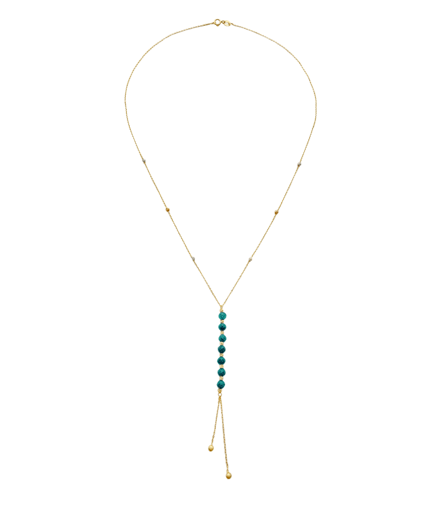 Rear View of Lilian Lariat Necklace in 18K with Beaded Accents Fixed Length 18k Yellow Gold Hallmark Stamp Metal One Size 2.6gms