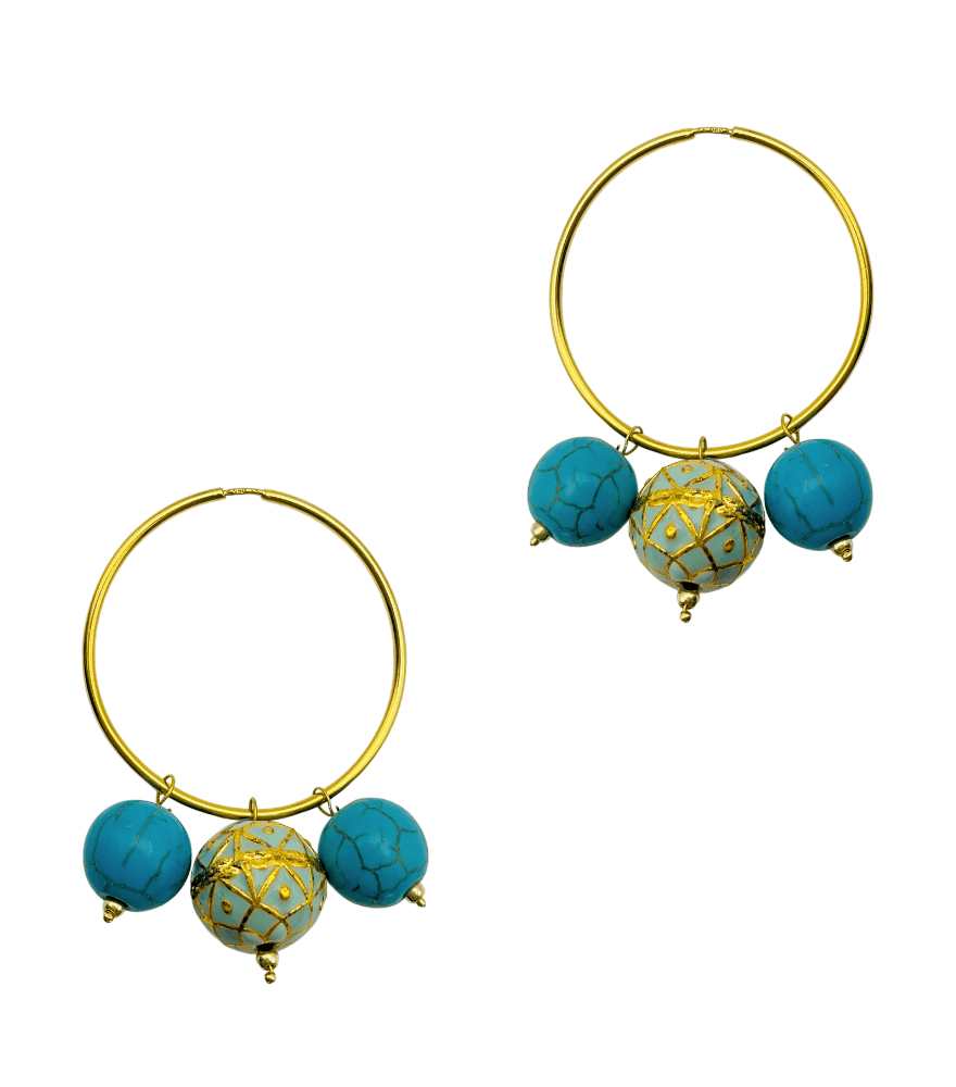 Rear View of Firoza Earrings in 18k Gold Jewelry for Pierced Ears Yellow with Hallmark Stamp Metal One Size 9.4gms
