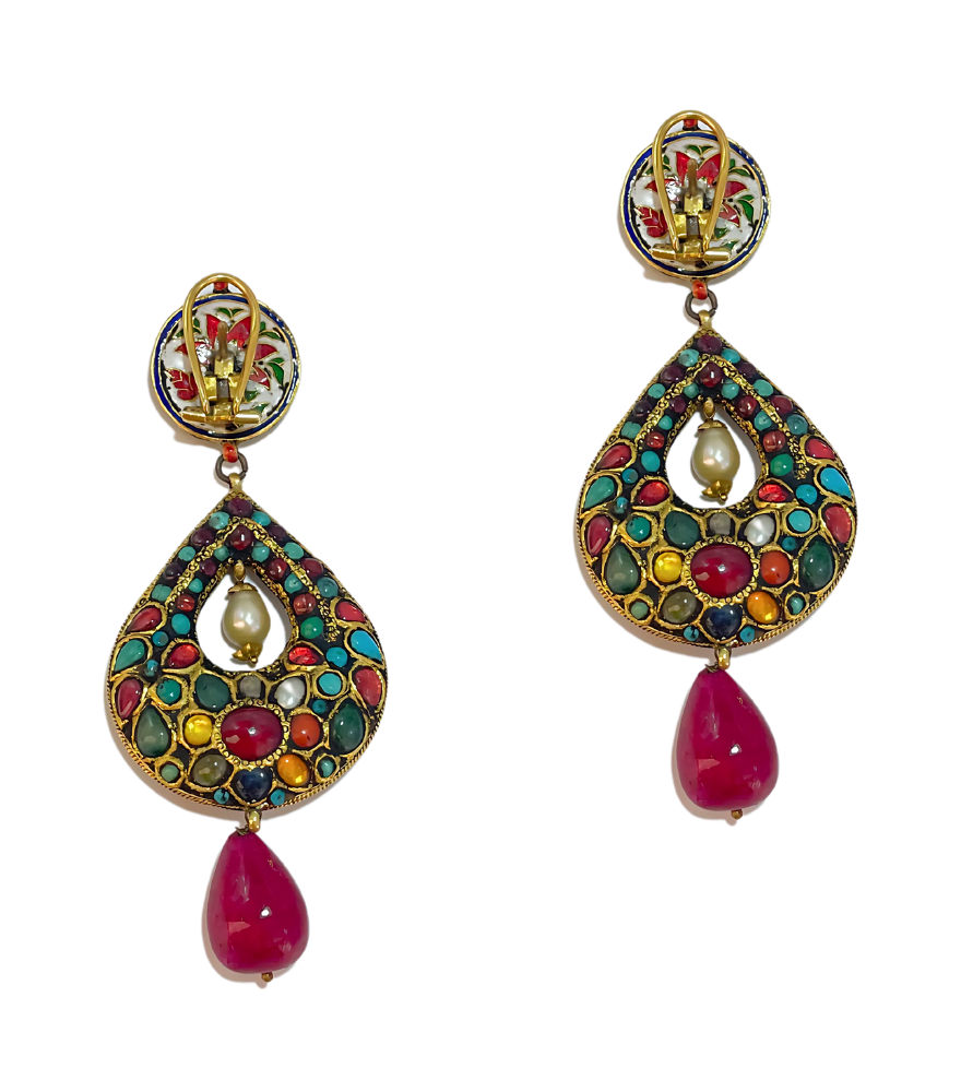 Rear View of Navika Reversible Earrings in 18k Gold Jewelry for Pierced Ears Yellow with Hallmark Stamp Metal Stone One Size 46.4gms