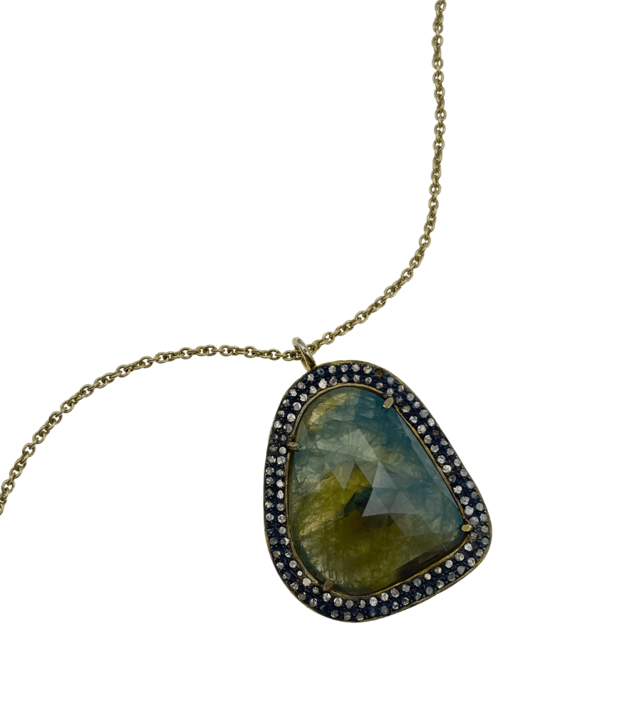 Closeup of Nisa Pendant Necklace in Sterling Silver Fixed Length 18k Gold Plated 925 Metal Stone One Size 11.6gms