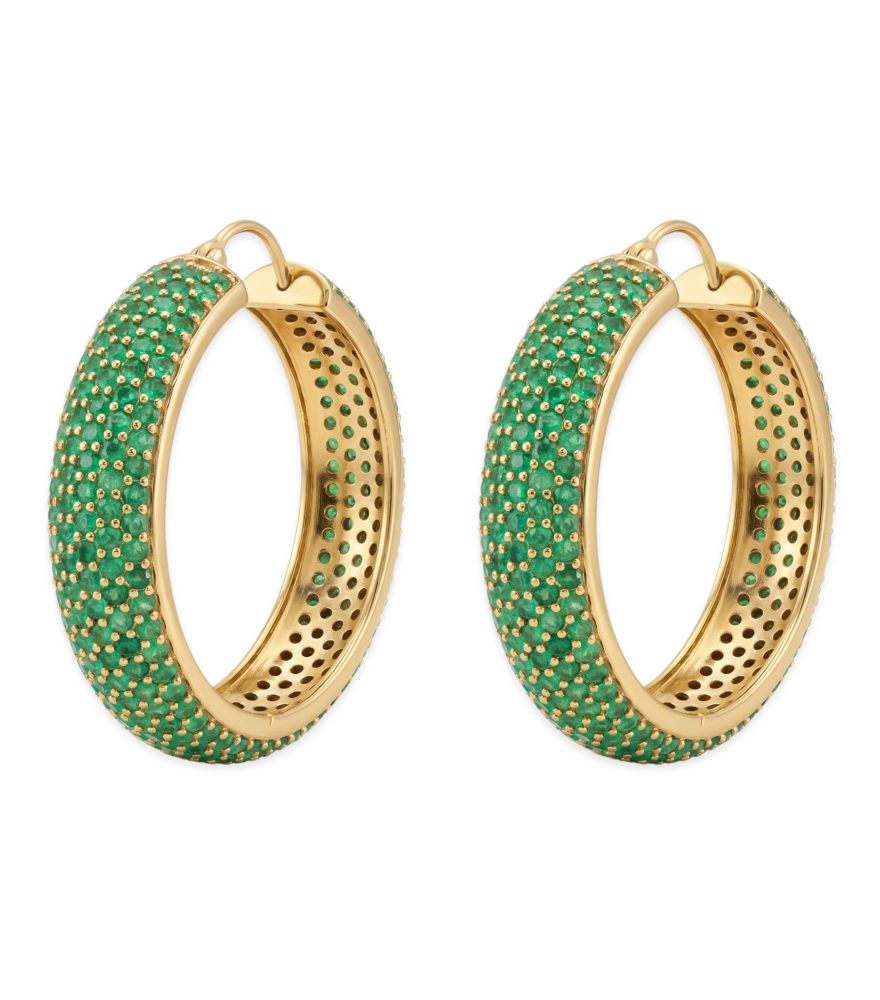 Front View of Pari Hoop Earrings - Green Jewelry for Pierced Ears 18k Gold Plated 925 Sterling Silver One Size 19.3gms