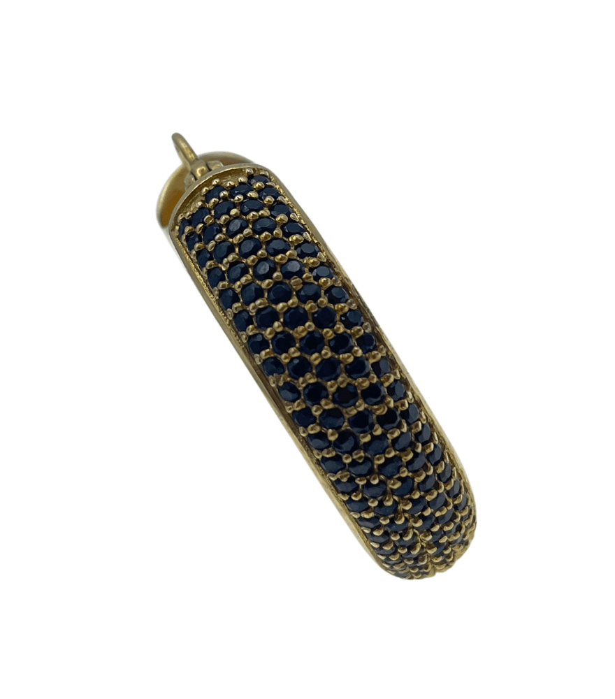 Closeup of Pari Hoop Earrings - Sapphire Jewelry for Pierced Ears 18k Gold Plated 925 Sterling Silver One Size 20.8gms