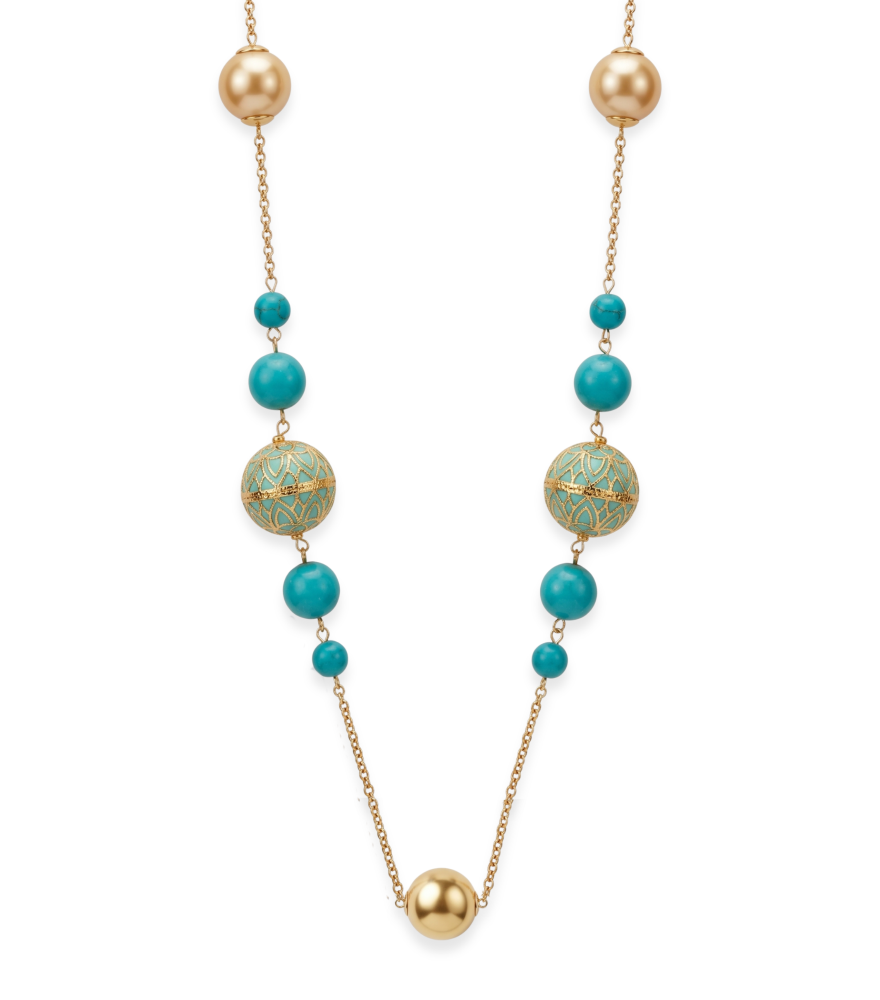 Front View of Firoza Necklace in 18k Gold Fixed Length Yellow with Hallmark Stamp One Size 43gms