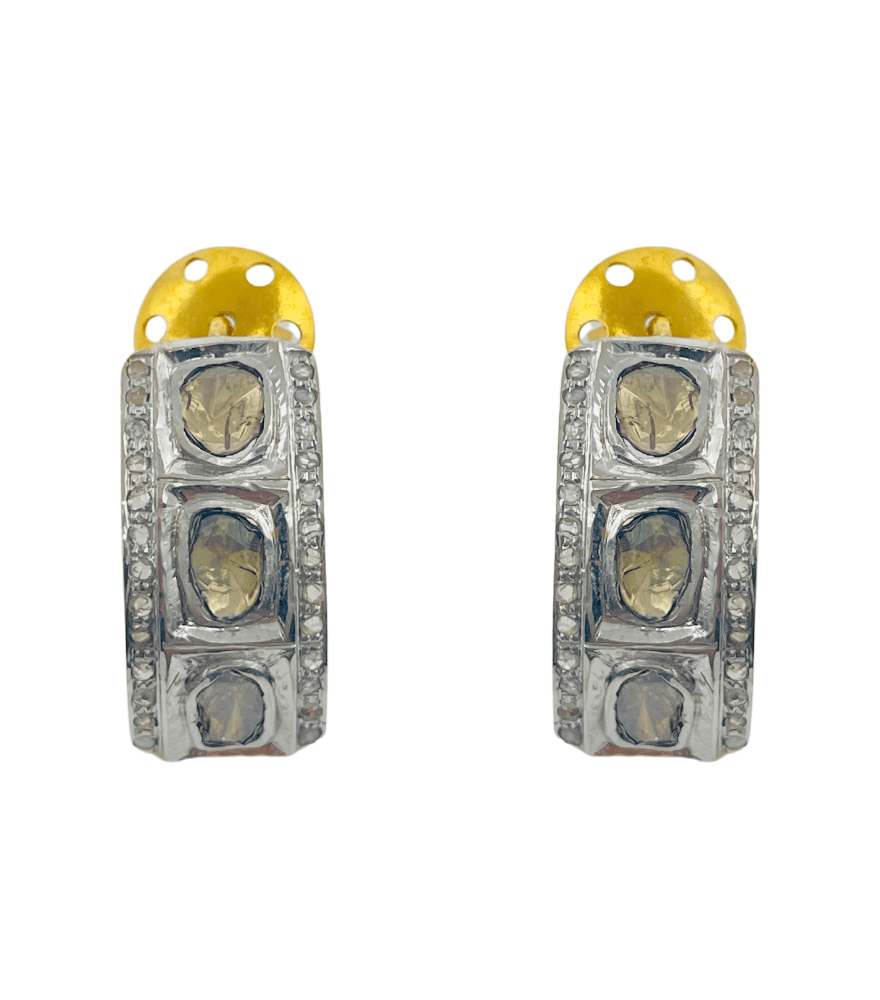Front View of Meera Hoop Earrings Jewelry for Pierced Ears 18k Gold Plated 925 Sterling Silver Metal One Size 6.8gms