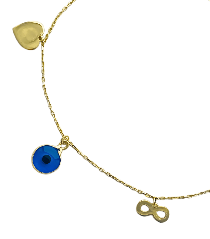 Closeup of Jovie Lucky Charms Bracelet in 18k Gold Adjustable Length Yellow with Hallmark Stamp 7.5 inches 2gms