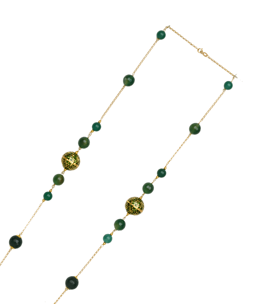 Anika Pearl and Enamel Necklace in 18k Gold-Green