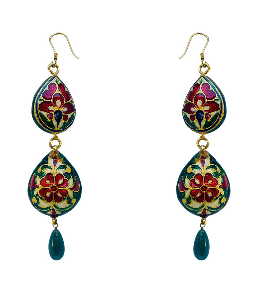 Rear View of Kirti Polki Dangle Earrings in Gold Jewelry for Pierced Ears 18k Yellow with Hallmark Stamp Metal Stone One Size 18.4gms