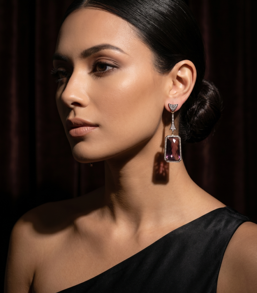 Model Wearing Prisha Earrings Jewelry for Pierced Ears 925 Sterling Silver Metal One Size 20.2gms