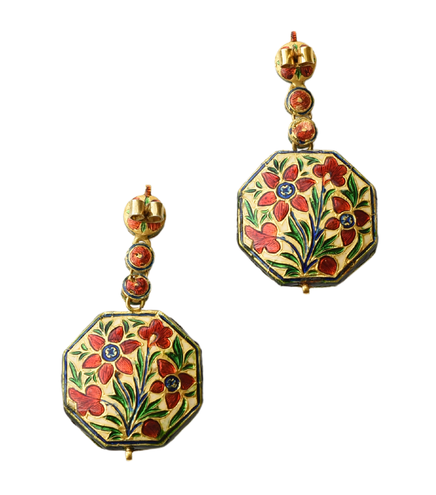 Rear View of Naina Single Cut Polki Diamond Earrings in 18k Gold Jewelry for Pierced Ears Yellow with Hallmark Stamp Metal One Size 32.5gms