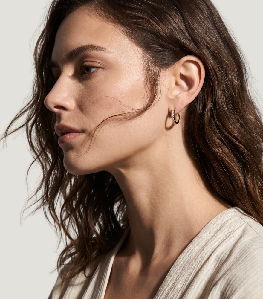 Alternate View of Model Wearing Auriel Hoops Earrings in 18K Gold Jewelry for Pierced Ears 18k Yellow with Hallmark Stamp One Size 1.9gms