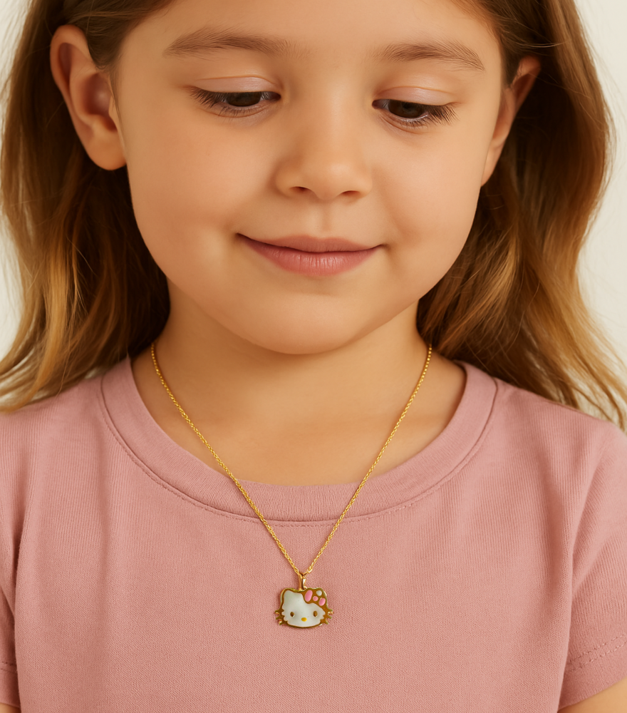 Cleo Kitty Enamel Pendant Necklace in 18k Gold