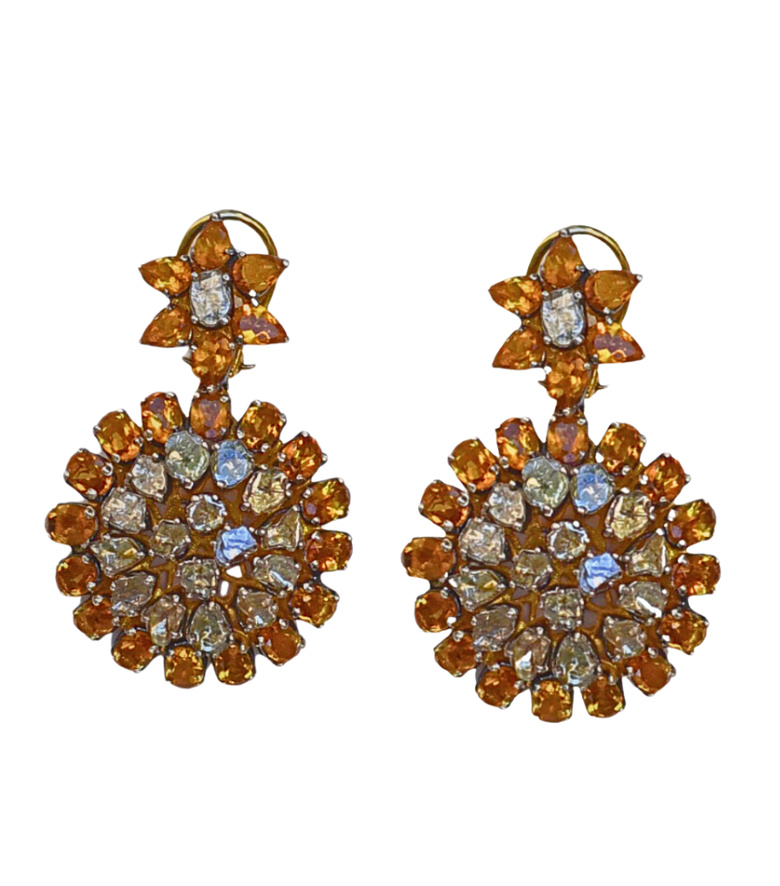 Front View of Kavya - Silver Earrings with Uncut Diamonds and Citrine Jewelry for Pierced Ears 925 Sterling Metal One Size 31.63gms