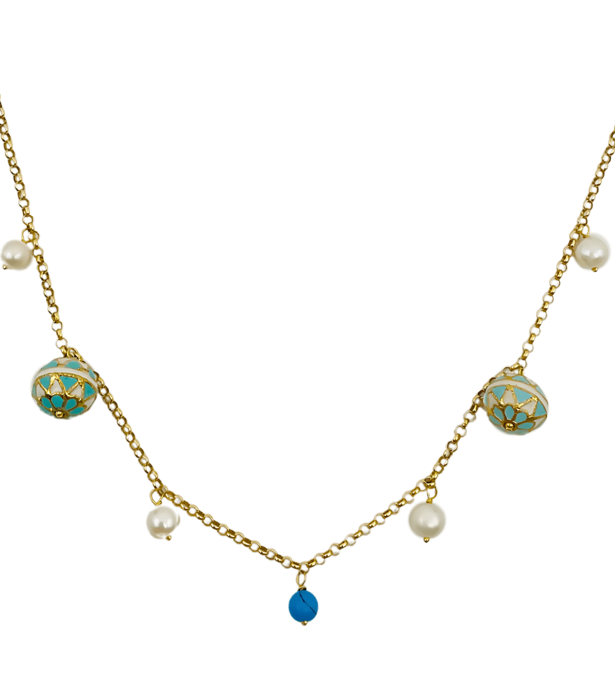 Front View of Feroza Charm Necklace Comfort Fit 18k Yellow Gold with Hallmark Stamp Metal One Size 6.1gms