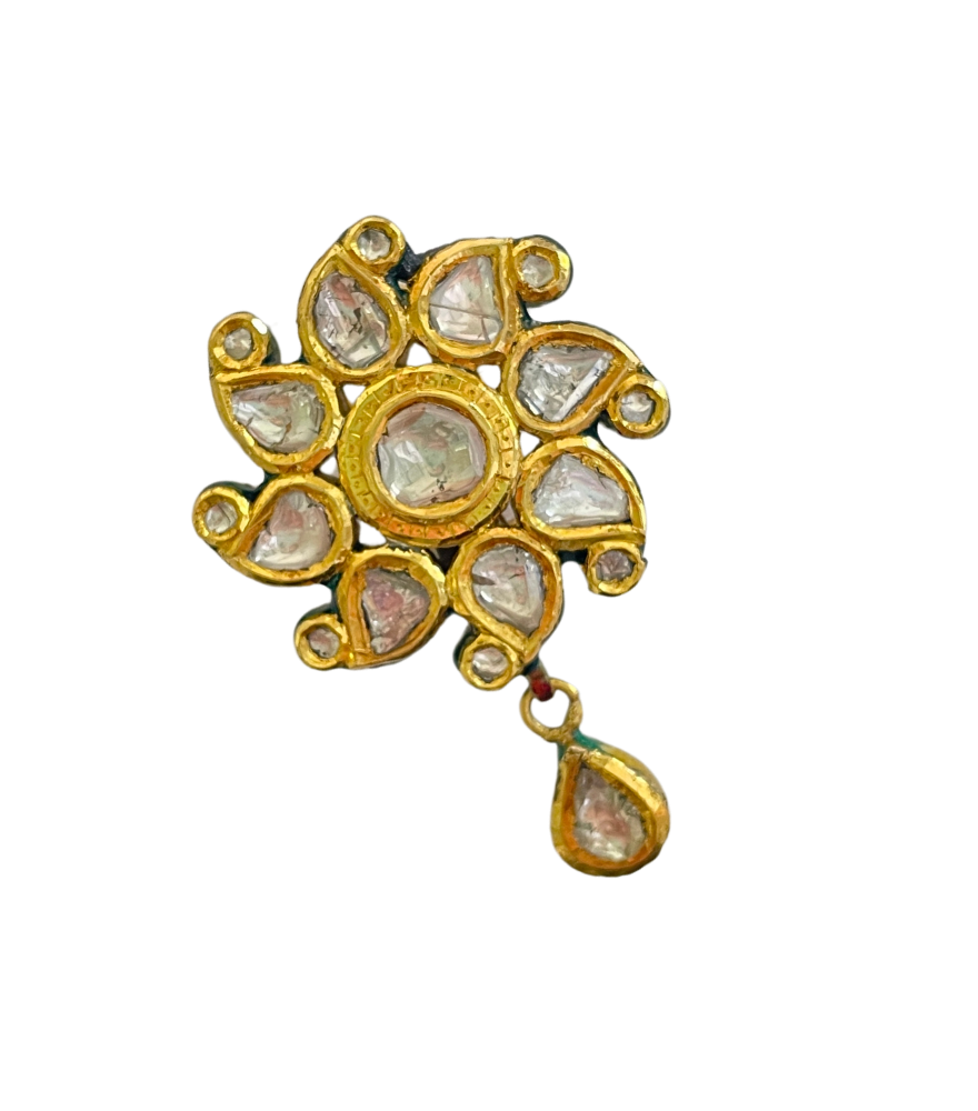 Closeup of Mallika Stud Earrings Jewelry for Pierced Ears 18k Yellow Gold with Hallmark Stamp Metal One Size 18.7gms