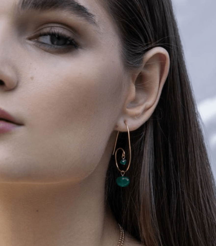 Alternate View of Model Wearing Shyla Onyx Earrings in 18k Gold Jewelry for Pierced Ears Yellow with Hallmark Stamp One Size 4.2gms